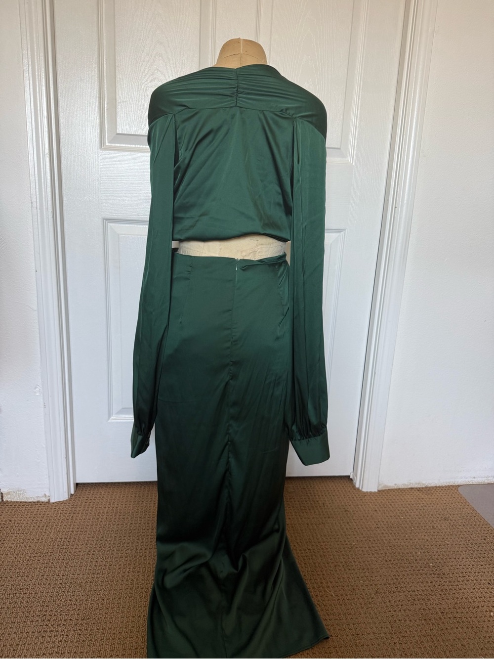 Fashion Nova Elegant Emerald Satin Wrap Maxi Skirt - Picture 5 of 7